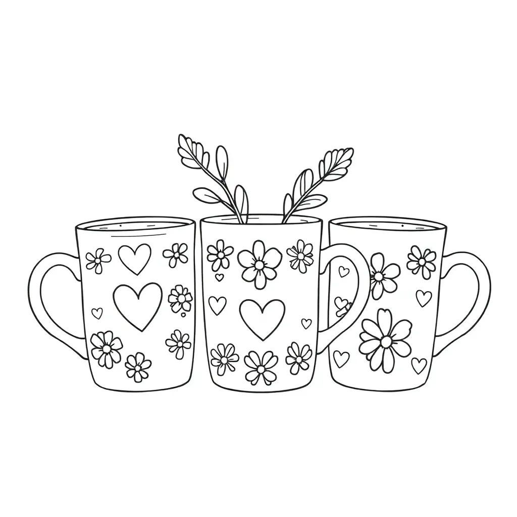 Plantilla de colorear gratis de Navidad, tazas, acogedor, dibujos animados, niños para colorear