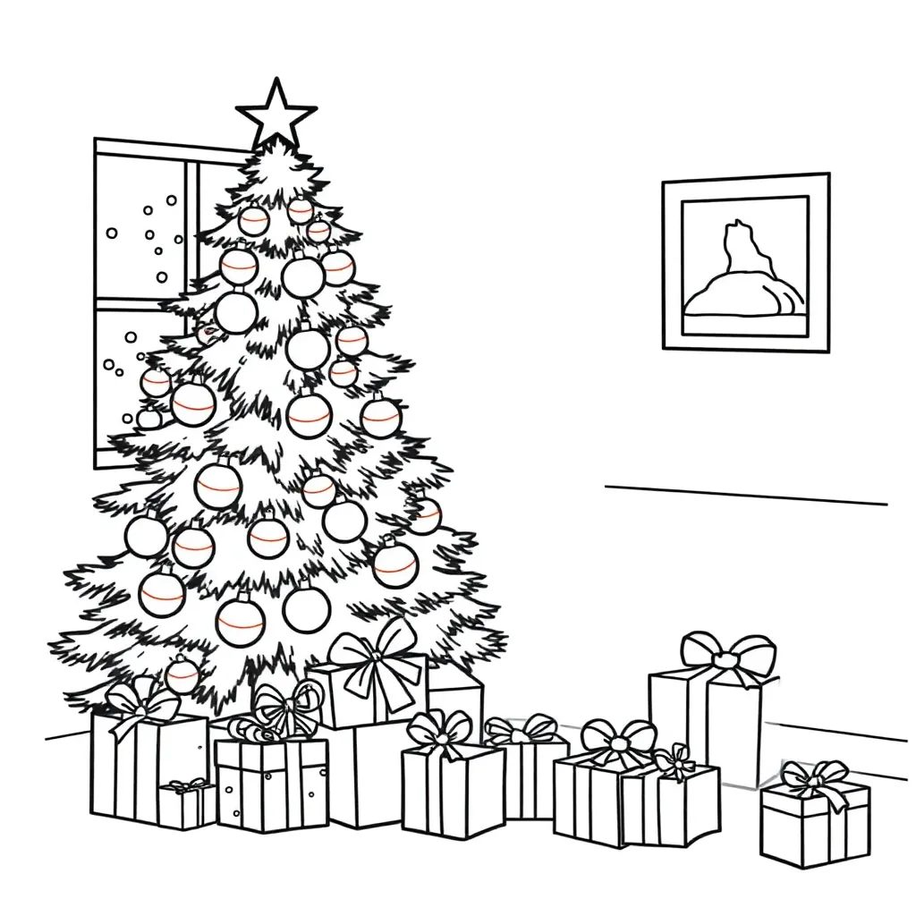 Kerstboom Bij Nacht coloring page for children