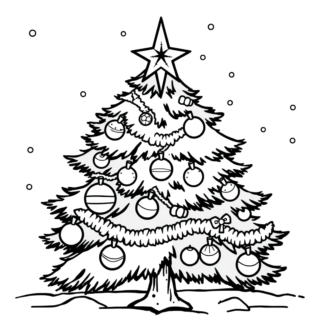 Kerstboom Feestelijk Sneeuw Decoraties Kinderen coloring page for children