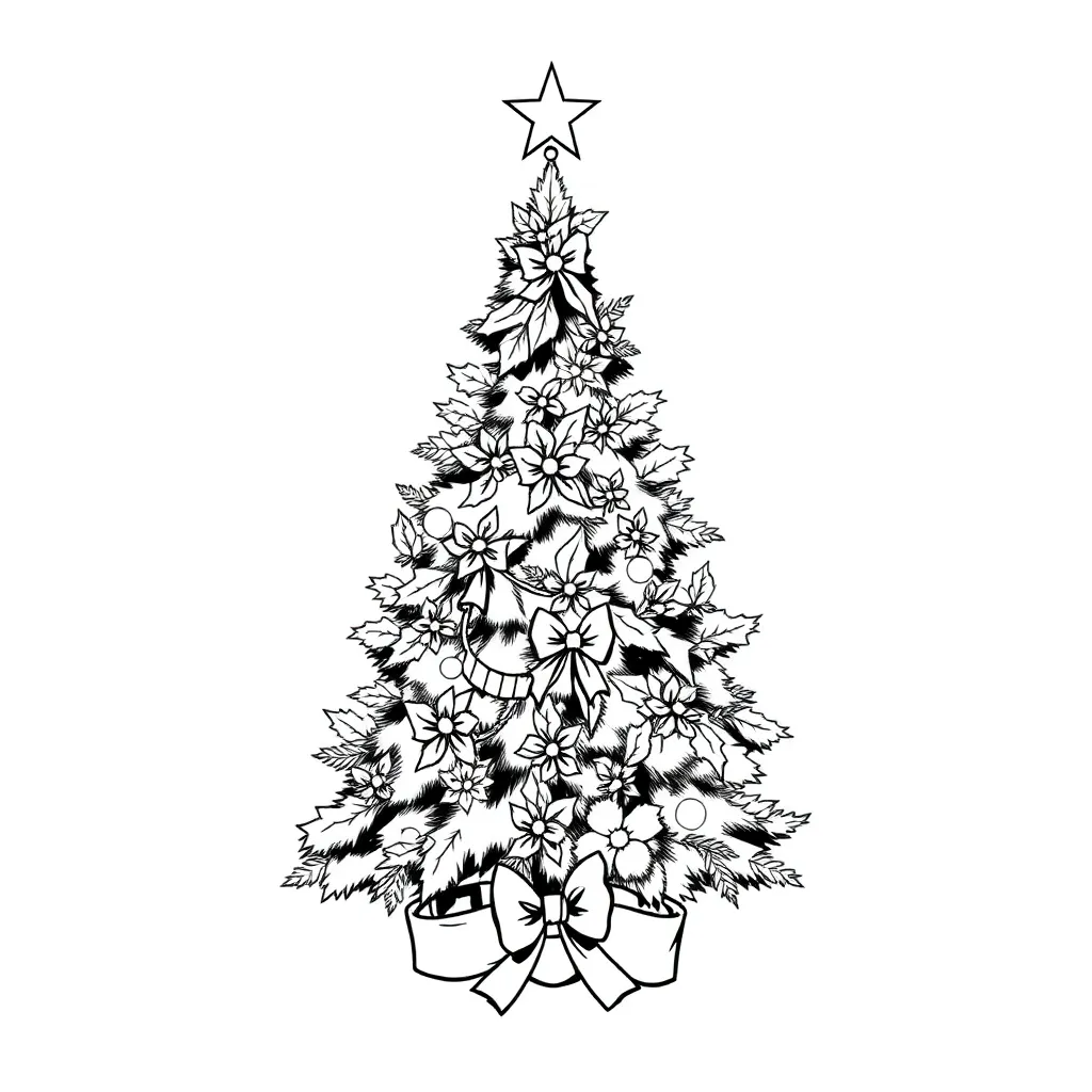 Feuille de coloriage gratuit Arbre de Noël, Houx, Rubans, Fêtes, Saisons  Coloriage