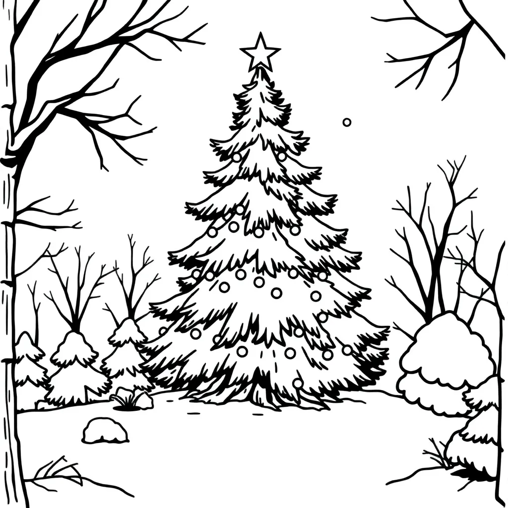 Kerstboom In De Sneeuw Kleurplaat coloring page for children