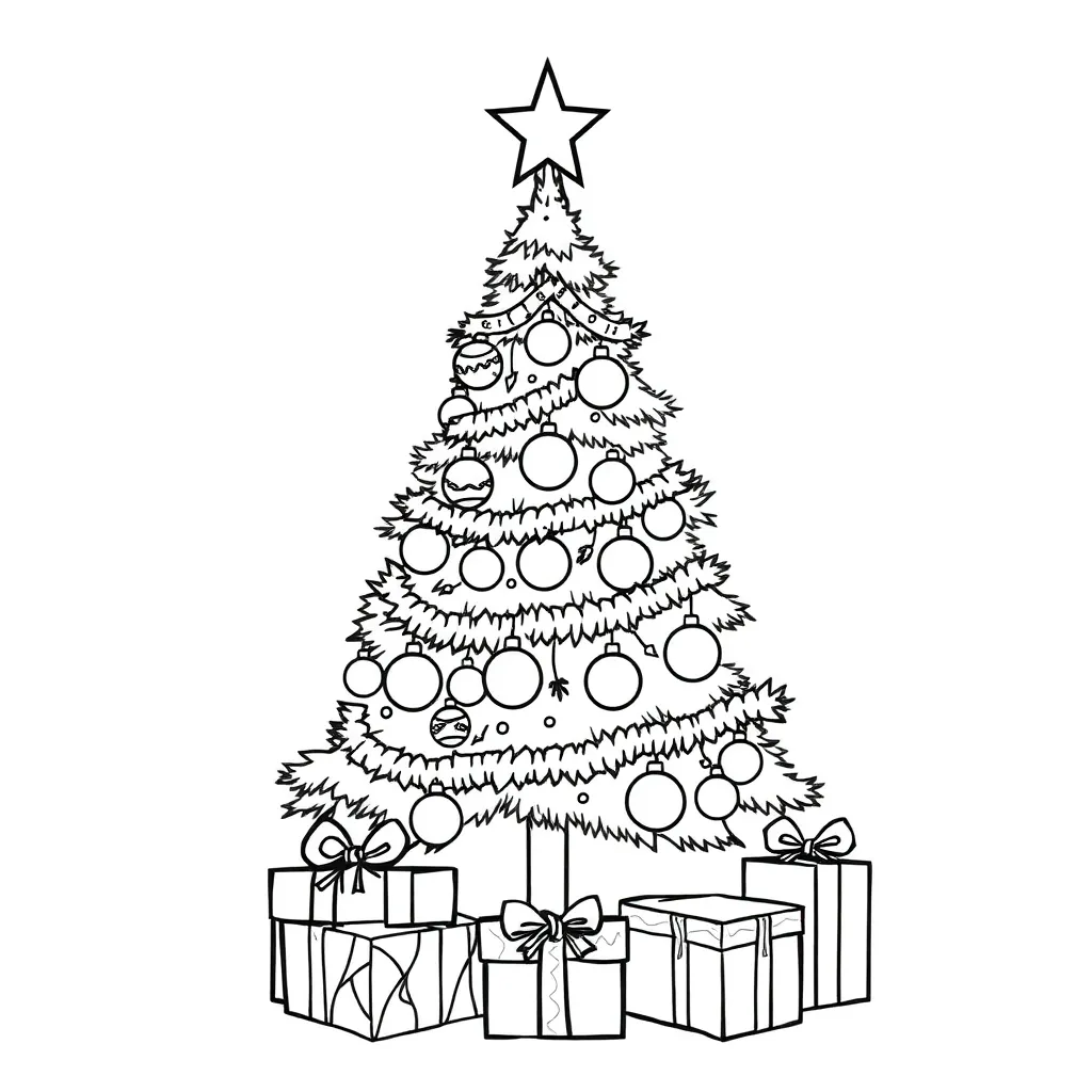 Kerstboom Met Ballen En Cadeaus coloring page for children