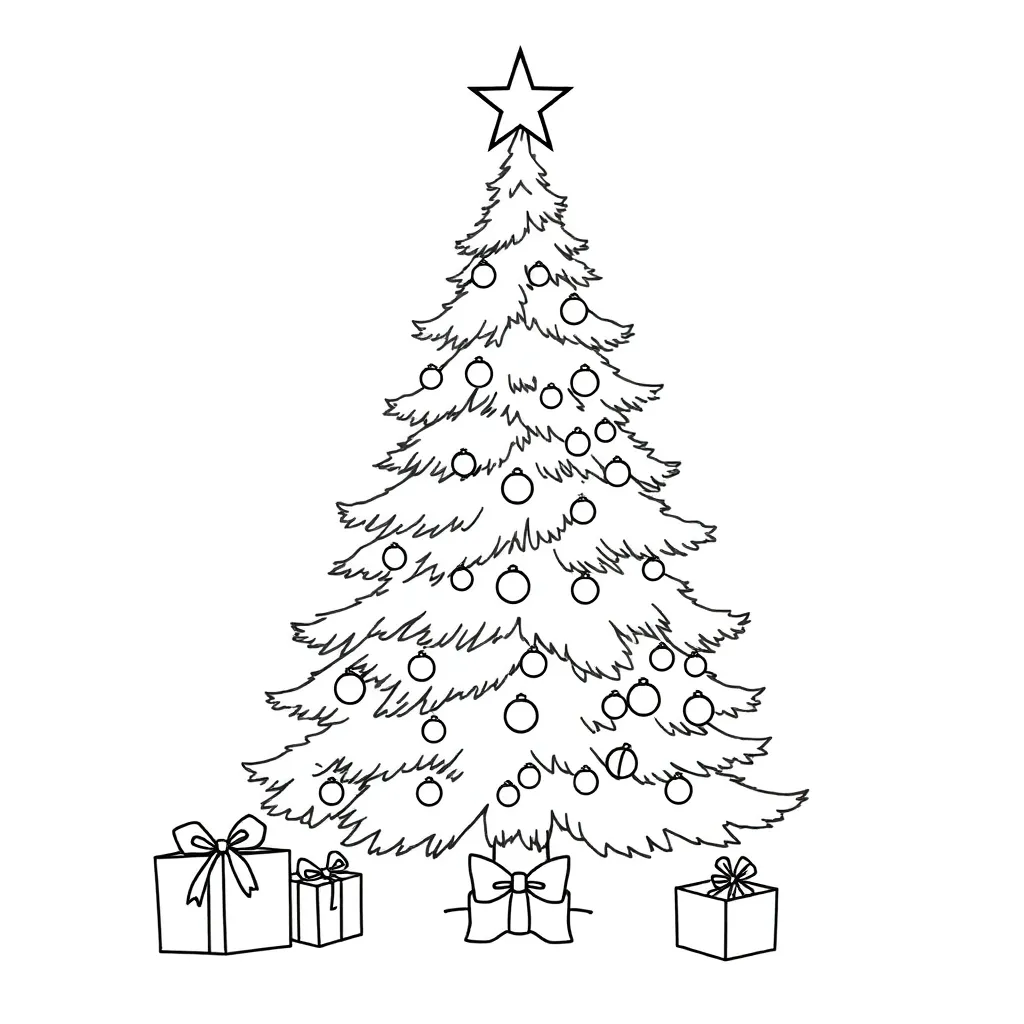 Kerstboom Sneeuw Feestdagen Winter Seizoenen coloring page for children