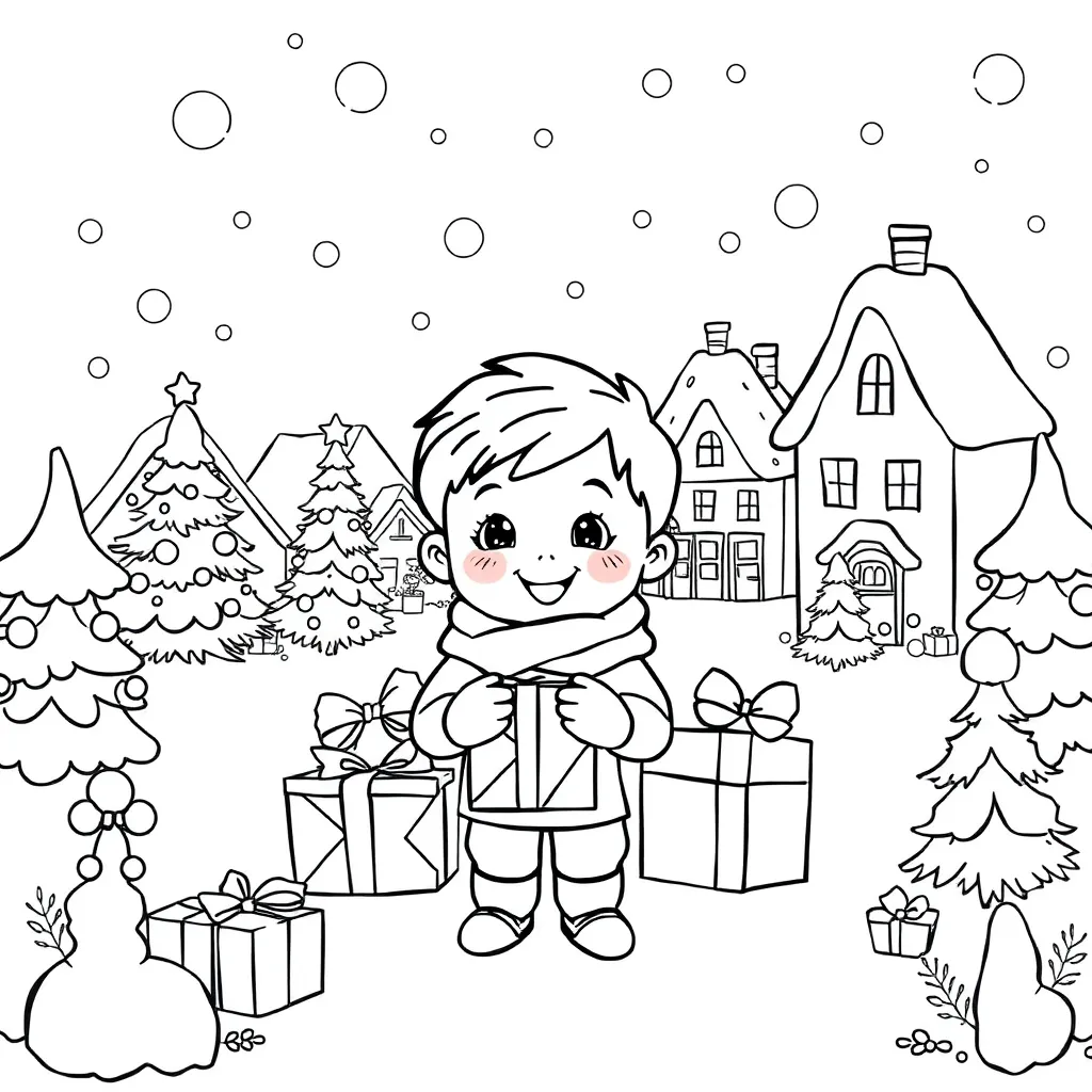 Kerstcadeautjes coloring page for children