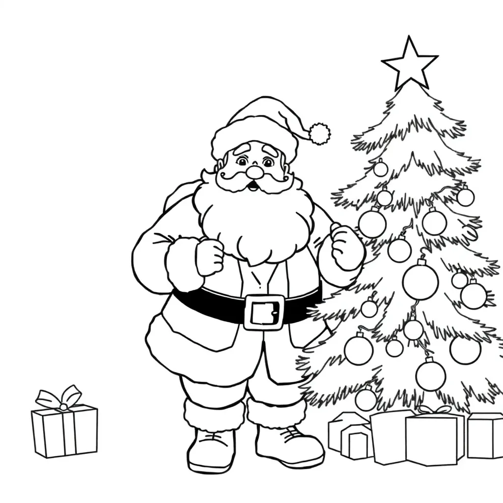 Feuille de coloriage gratuite Père Noël, Sapin de Noël, Fêtes, Noël, Saisons Coloriage