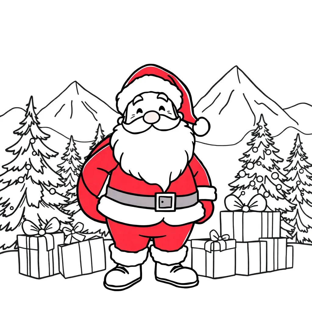 Christmas Santa Claus Coloring Page with Gifts