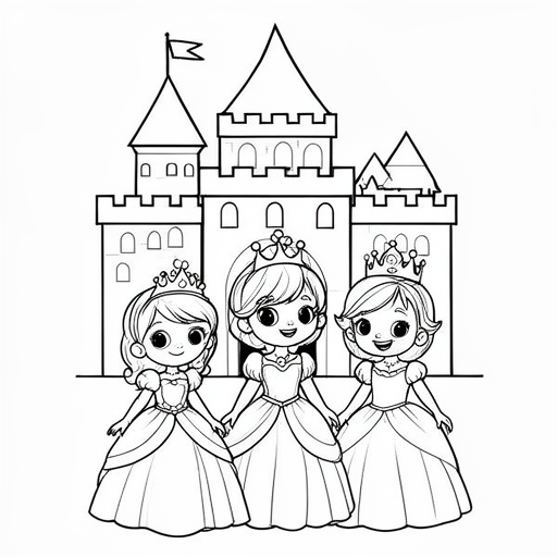 kinderen als prinses in een kasteel kleurplaat voor kinderen
