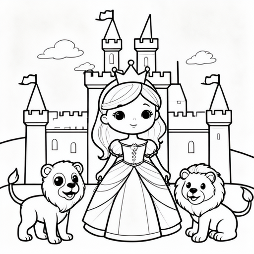 kinderen als prinses in een kasteel met dieren kleurplaat voor kinderen