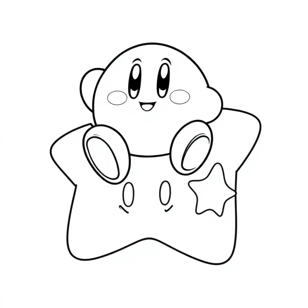 kirby espada viajando sobre  la estrella warp