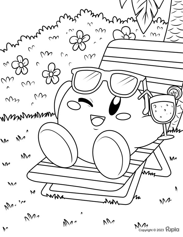 Kirby Coloring Page - Relaxing Sun Scene