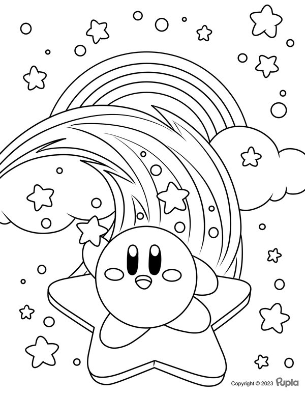 Kirby Volant sur une étoile coloring page for children