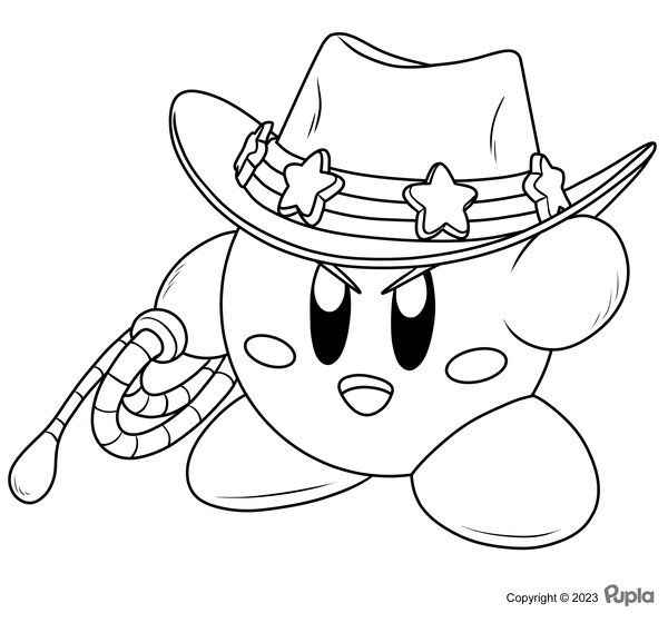 Kirby With Cowboy Hat And Lasso coloring page for children