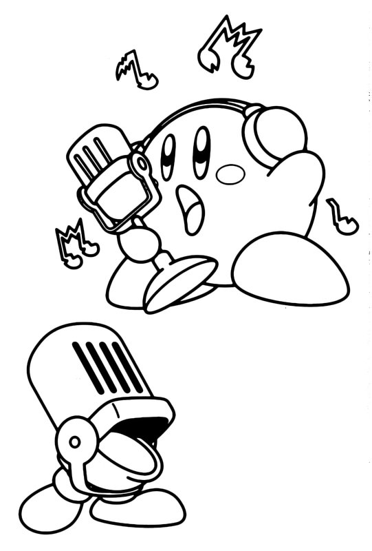 Kirby Coloring Page Singing Microphone