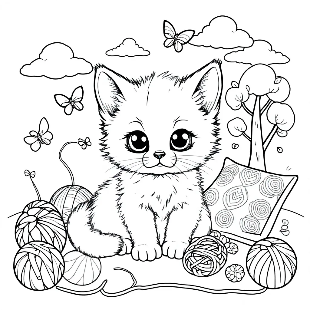 Kitten coloring page for children