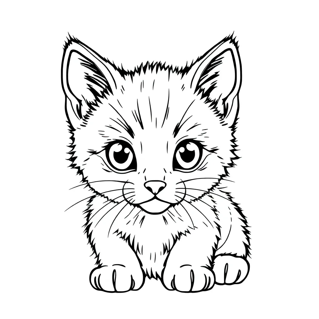 Chaton, coloriage, dessin technique professionnel, avec coloriage pour enfants