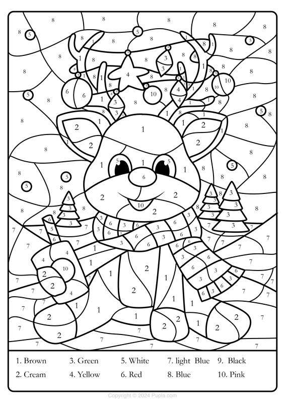 Kleur op nummer kerst rendieren coloring page for children
