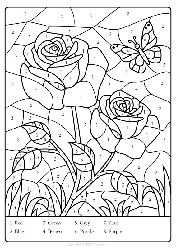 Kleur Op Nummer Rozen coloring page for children