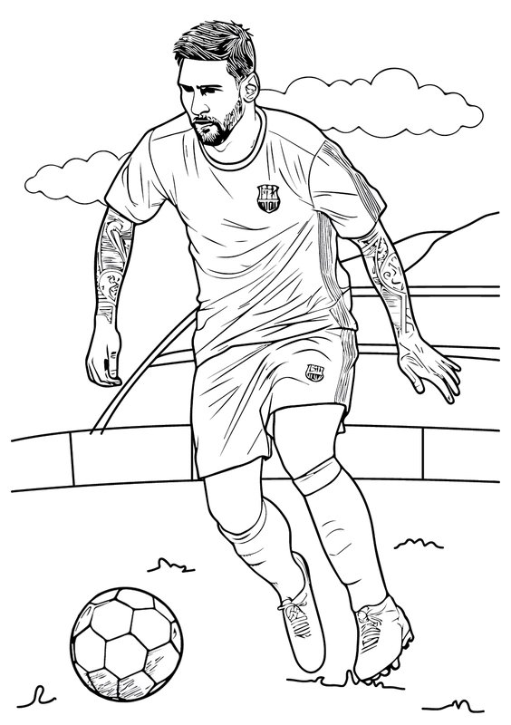 Lionel Messi Met de Bal aan zijn Voeten coloring page for children