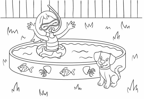 Chica Veraniega En Piscina Con Perro coloring page for children