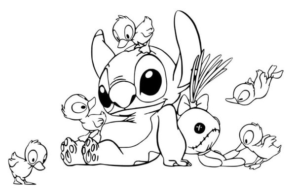 Stitch de croix avec les petits canards coloring page for children