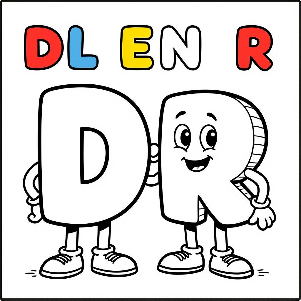 De letter D en R kleurplaat voor kinderen