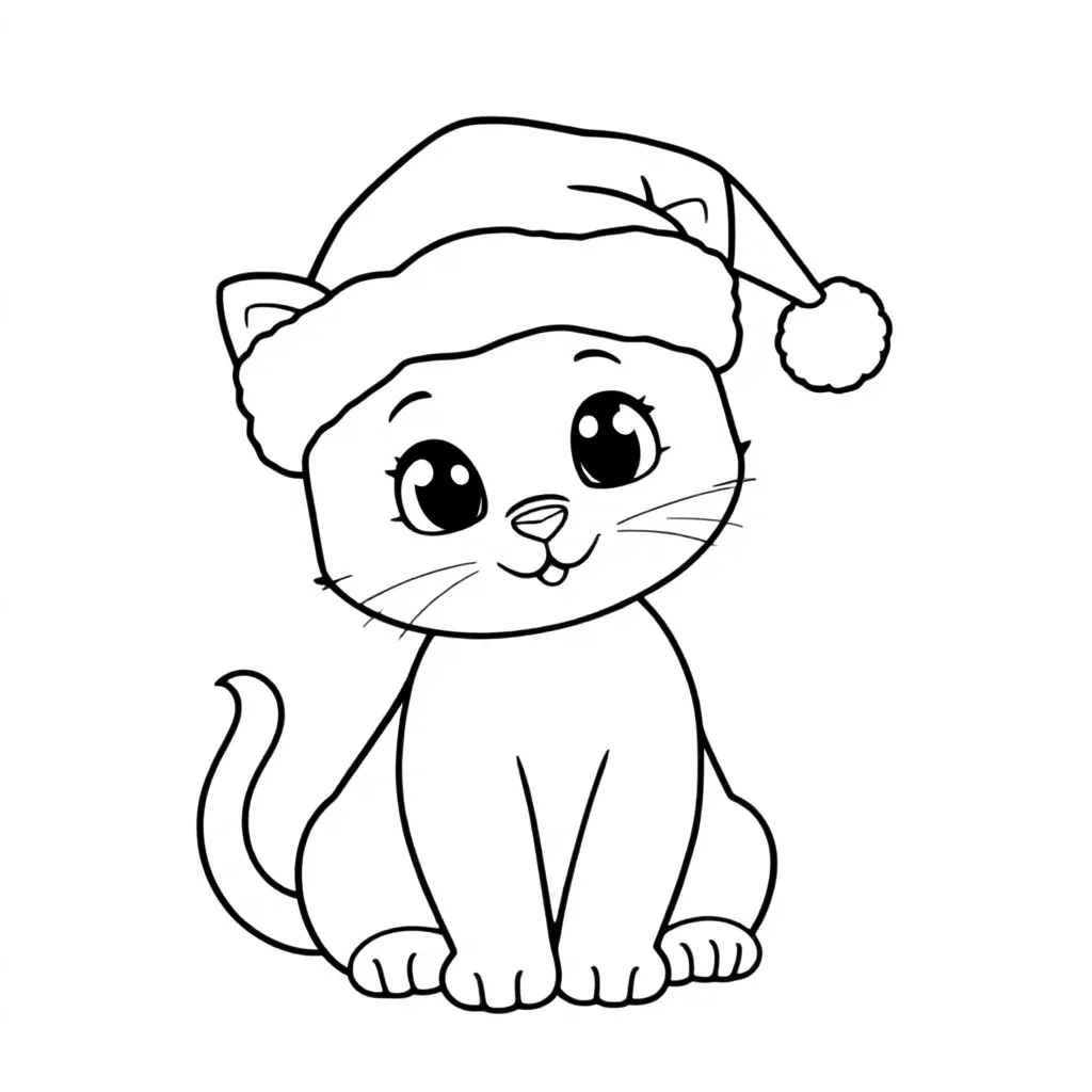 christmas kitten coloring page for children