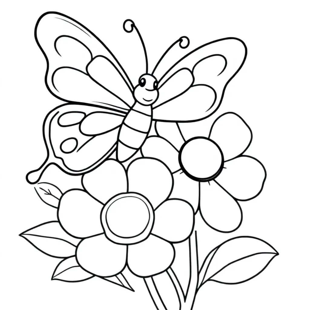 ein bunter Schmetterling auf einer Blume kleurplaat voor kinderen