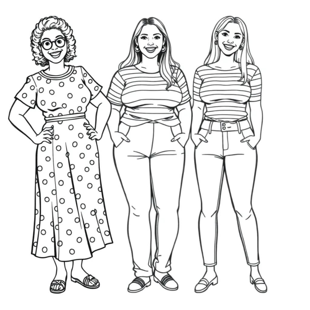 Folle, damas, alegre, confianza en sí mismas,  plantillas de moda para colorear para niños