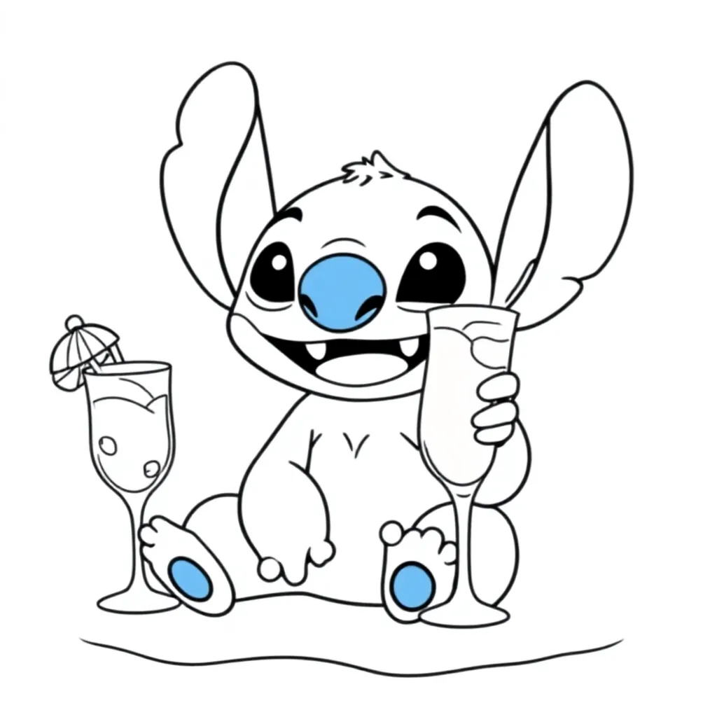Stitch Met Een Cocktail Op Het Strand coloring page for children
