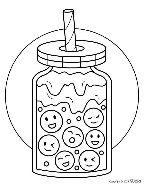 Boba Tea Coloring Page with Smileys