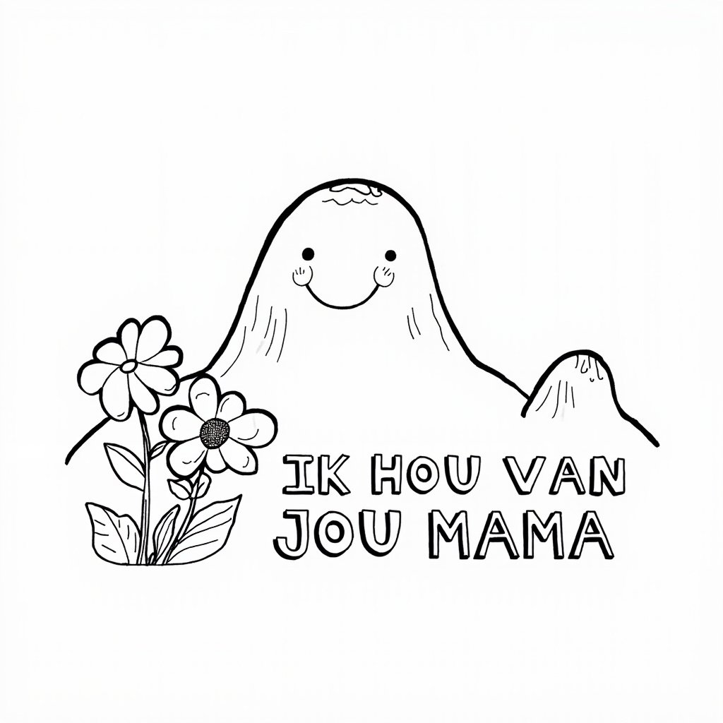 Plantilla de dibujo para niños, montaña, flores, grande, estilo cómico