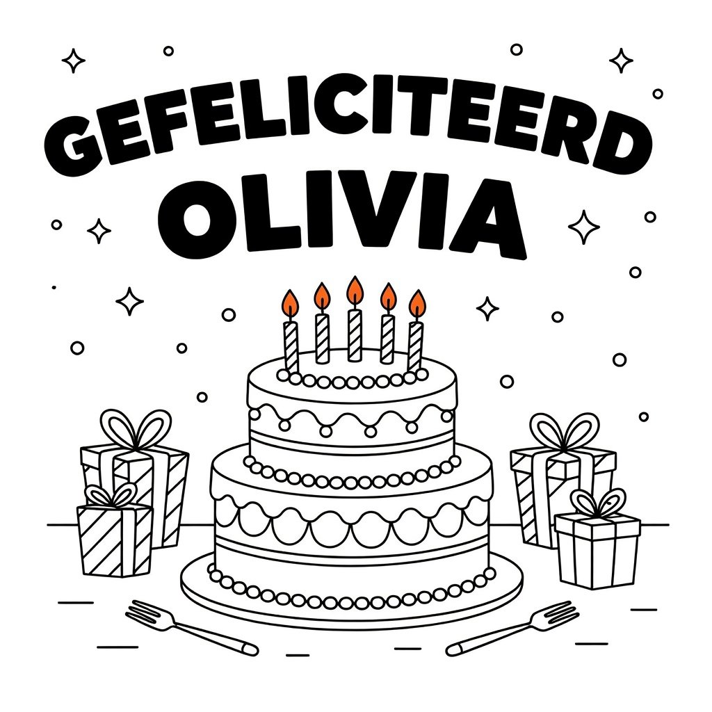 Escena de pastel de cumpleaños detallada, una elaborada plancha de colorear para niños.