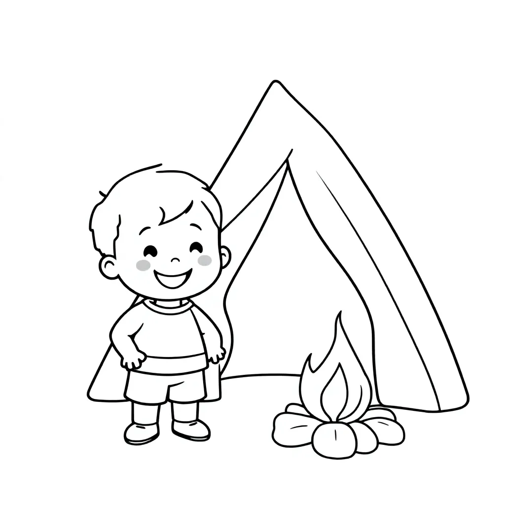 kleuter gaat kamperen coloring page for children