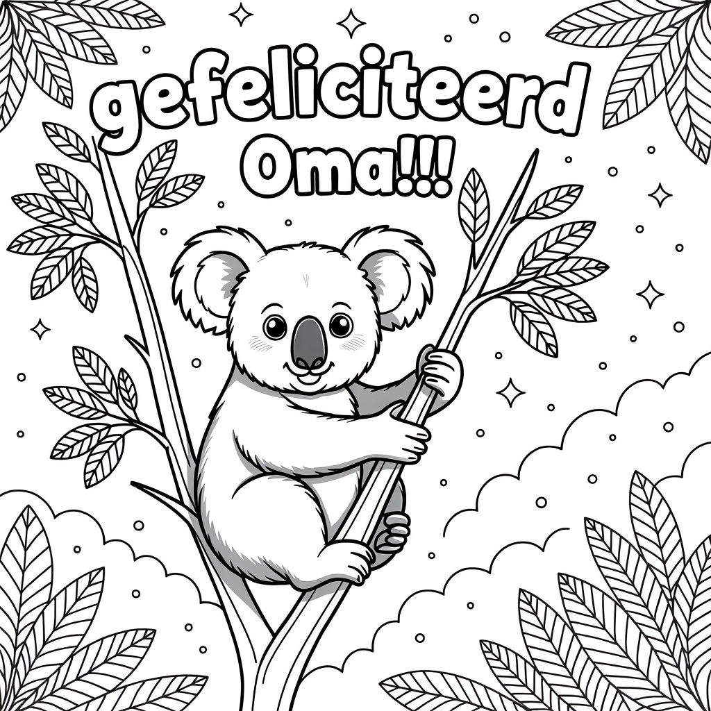 koala beertj hangt aan tak coloring page for children