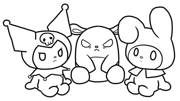 Kuromi, Baku y My Melody coloring page for children
