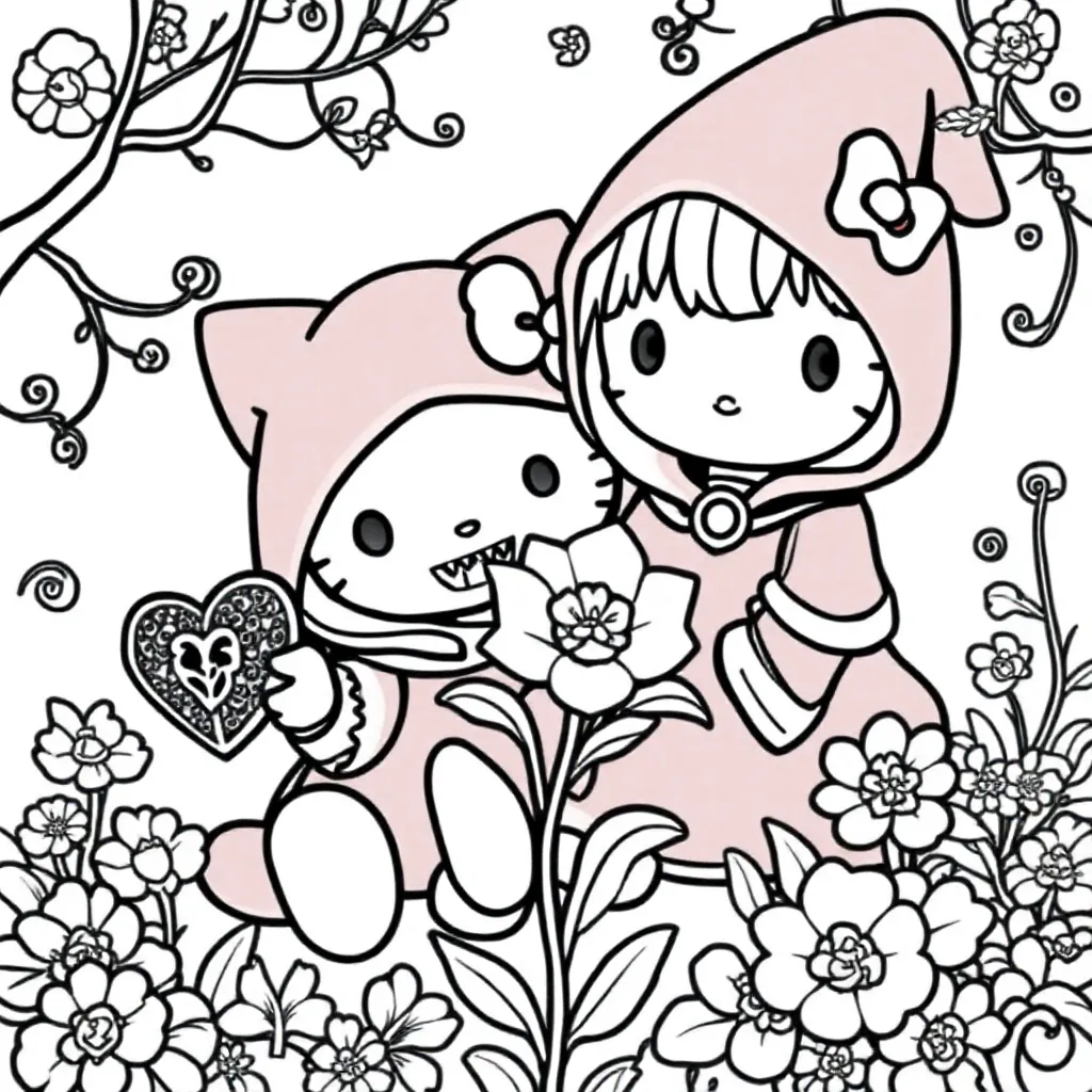 Feuille de coloriage gratuite Kuromi et My Melody et coloriage Kroki pour enfants