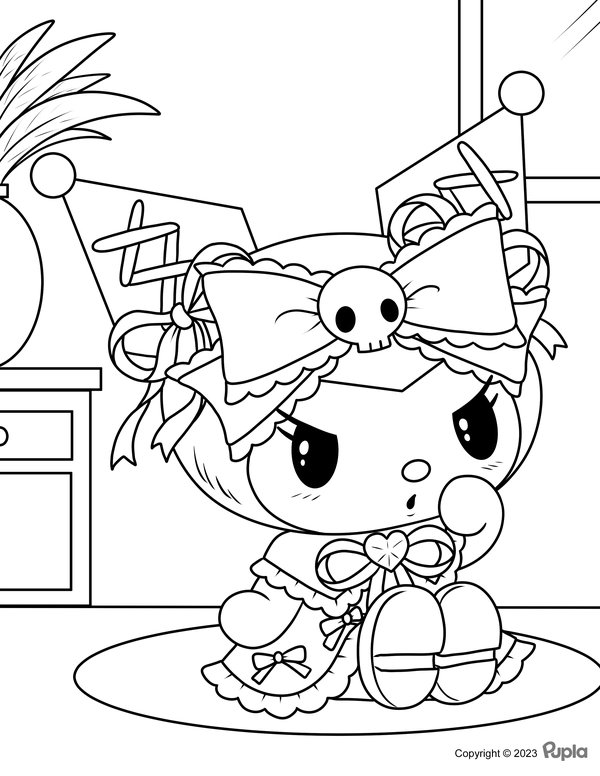 Kuromi Sentado En Casa coloring page for children