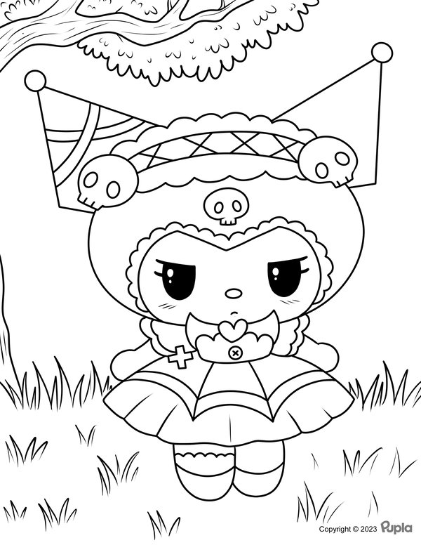 Kuromi Verdrietig Onder Een Boom coloring page for children