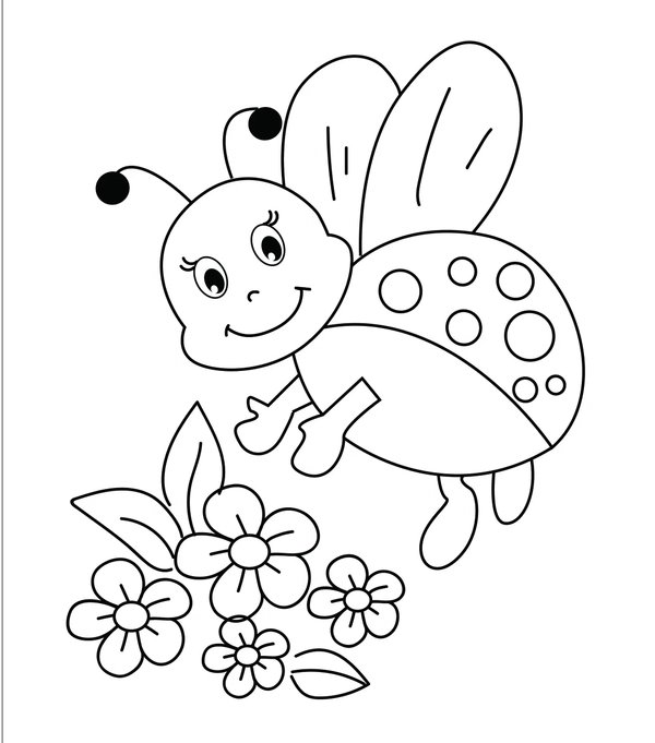 Ladybug Picking Flowers coloring page for children