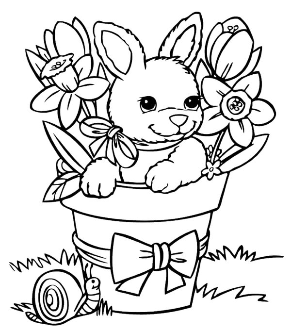 Lapin Dans Un Panier A Fleurs coloring page for children