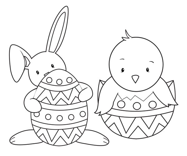 Lapin Et Canard De Paques Dans Un Oeuf coloring page for children