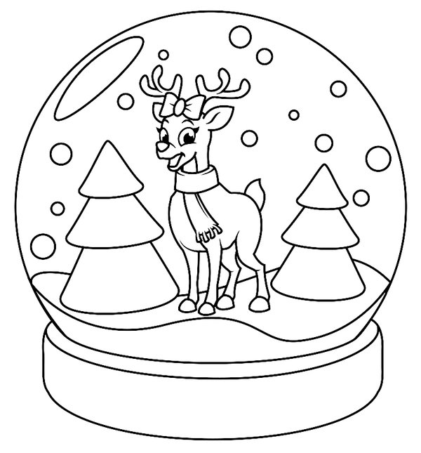 Le Renne D Hiver Dans La Boule De Neige coloring page for children