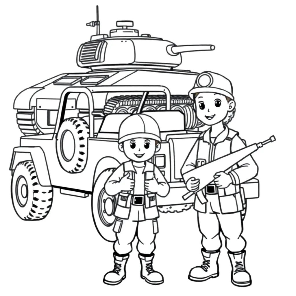 leger, militair, voertuigen, soldaten, oorlog coloring page for children