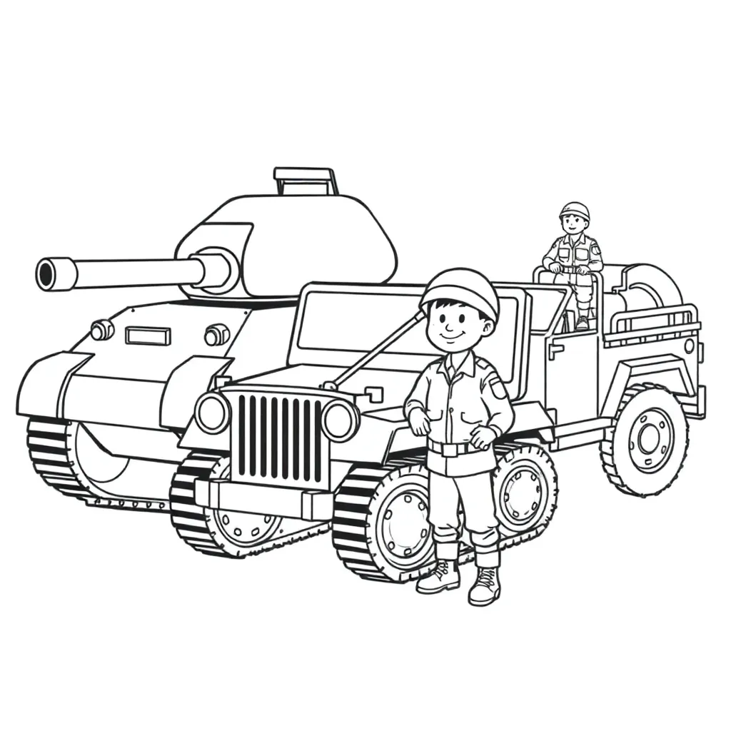 leger, militair, voertuigen, soldaten, oorlog coloring page for children