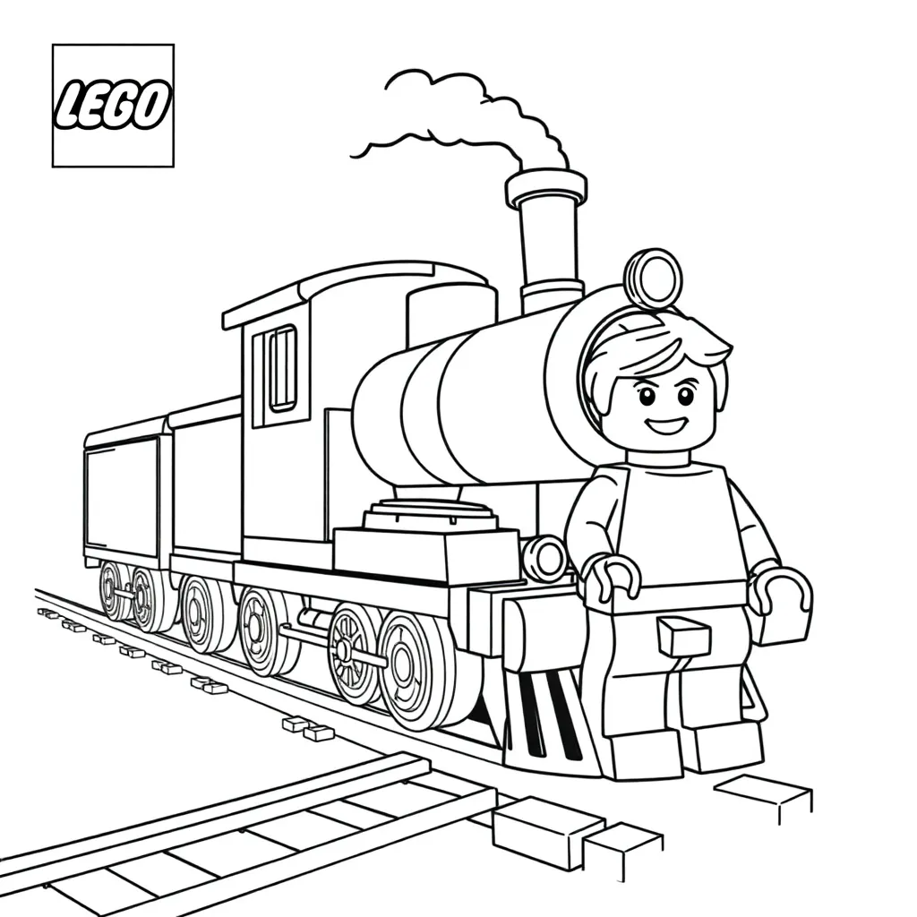 Plantilla de Coloreado Gratis Ciudad del Tren Lego Minifigura Colorante Creativo para Niños