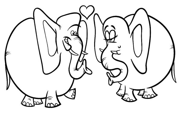 Les Elephants Amoureux coloring page for children