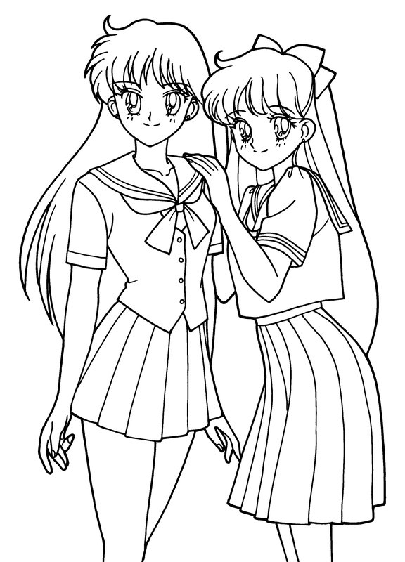 Les Filles Anime Ensemble coloring page for children