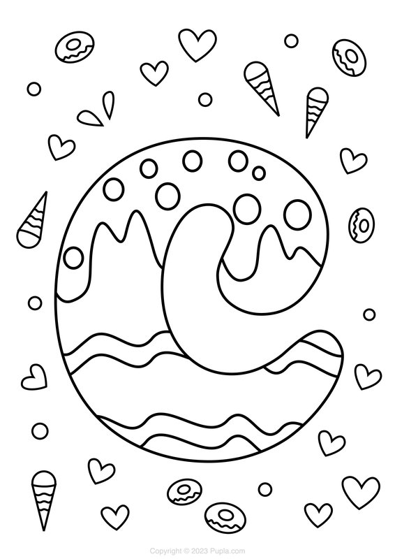 Letra C Estilo Helado coloring page for children