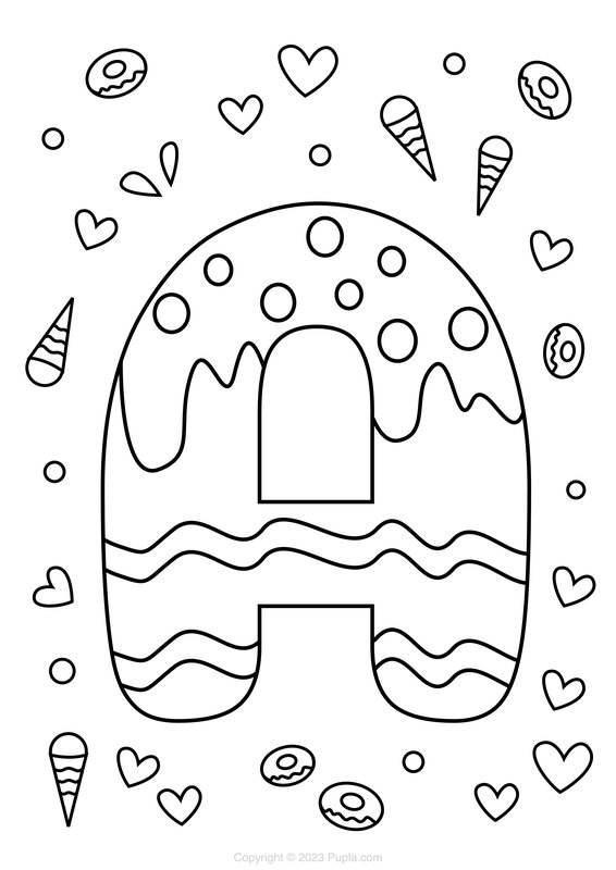 Letter A Ice Cream Style coloring page for children