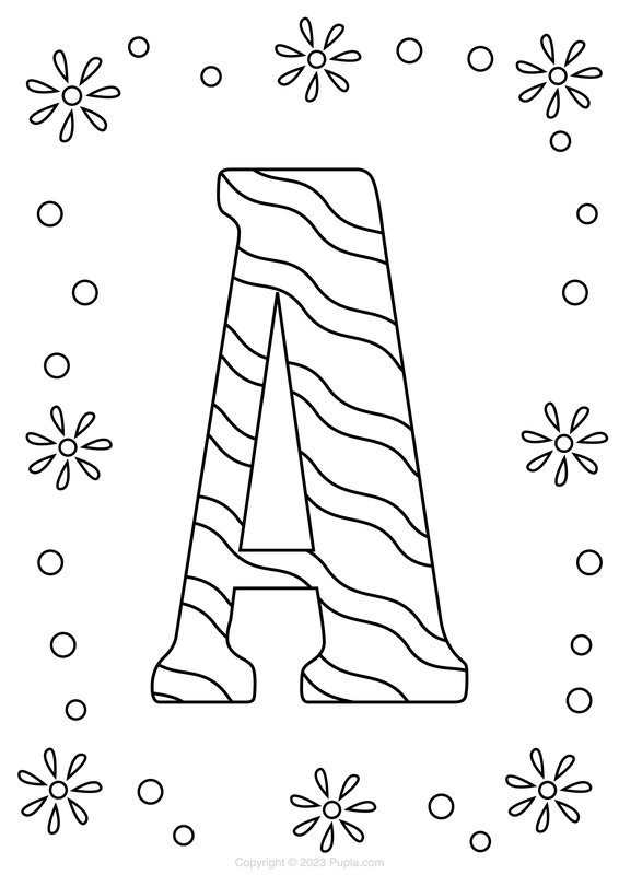 Letter A with a Wavy Pattern coloring page for children